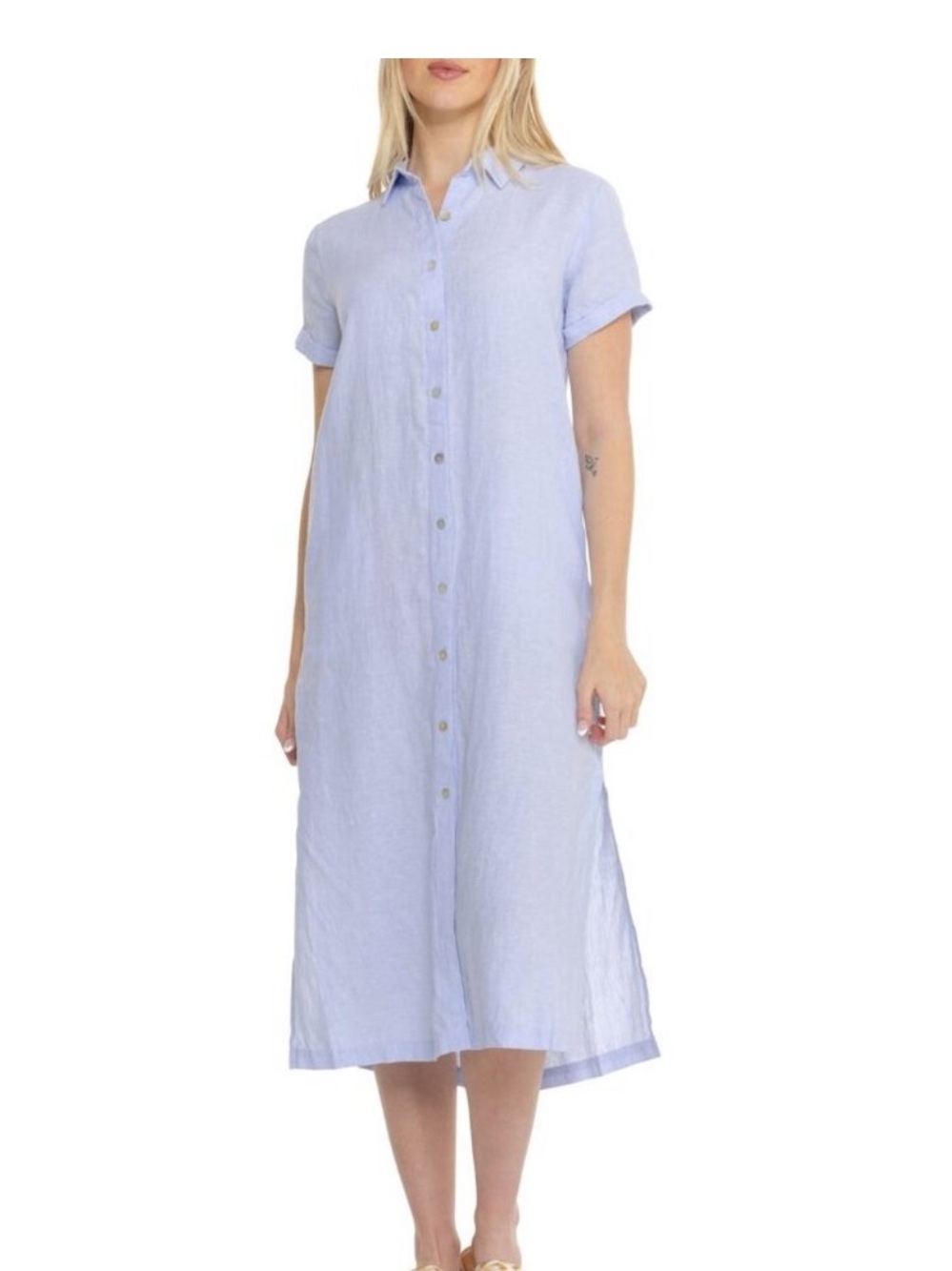 C&C Light Blue Button-Front Linen Shirt Dress